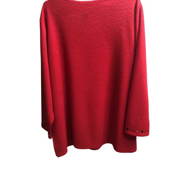 Maggie Barnes Tunic Womens 2X Plus Red Long Sleeve v neck Beaded Textured Bling - Picture 4 of 7